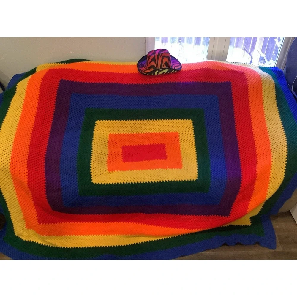 2 Unique Handmade Crochet Throw Blanket  Bedding Rainbow Knitted - Picture 4 of 4